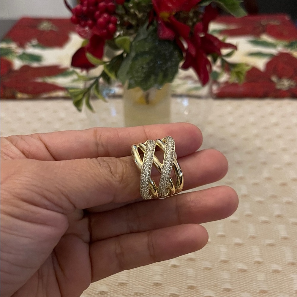 Elegant 14k Gold Laminated and Cz Accents Women's Ring